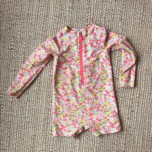Kids Floral Long-Sleeve Pink Swim Romper